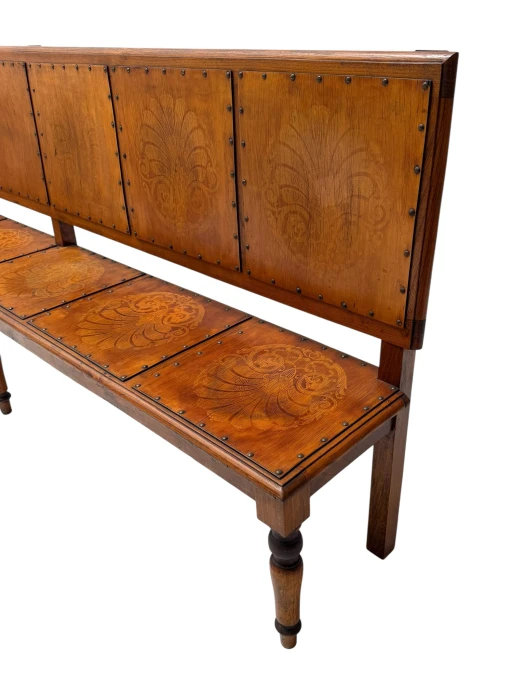 Art Nouveau Extra Large Hall Bench, Elm and Beech, Dutch Design, 1900s